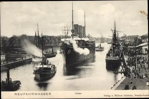 Ak Nowy Port Neufahrwasser Gdańsk Danzig, Dampfer und Schlepper im Hafen