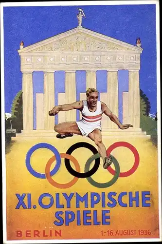 Künstler Ak Berlin, XI. Olympische Spiele 1936, Hürdenläufer