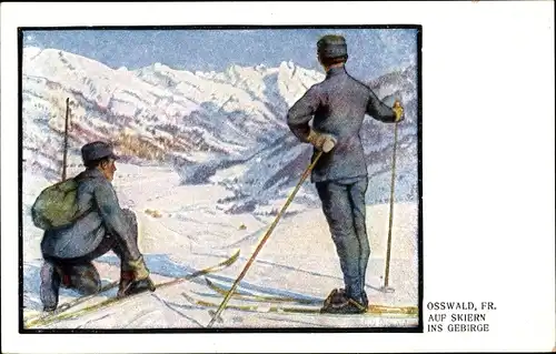 Künstler Ak Osswald, F., Auf Skiern ins Gebirge