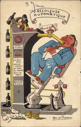 Künstler Ak Preissac, Jean de, Picoleuse Automatique, Schnapsautomat