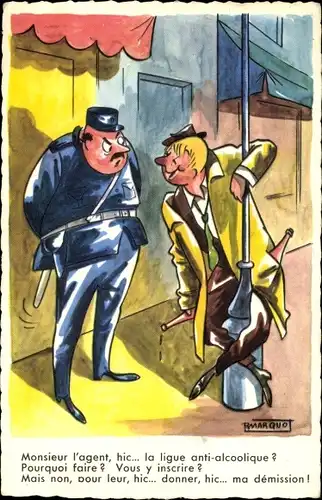 Künstler Ak Rmarquo, Betrunkener, Flaschen, Polizist, Monsieur l'agent, hic...