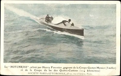 Ak Le Hotchkiss, pilote par Henry Fournier, la Coupe Gaston Menier, Coupe du lac des Quatre Cantons