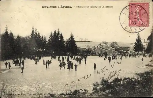 Ak Chantraine Lothringen Vosges, Patinage sur l'Etang, Eisläufer