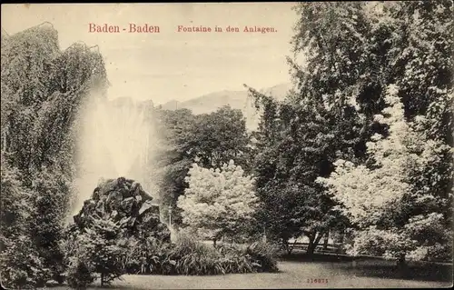 Ak Baden Baden am Schwarzwald, Fontaine in Parkanlage