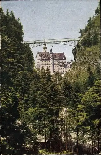 Ak Hohenschwangau Schwangau im Ostallgäu, Kgl. Schloss Neuschwanstein mit Marienbrücke