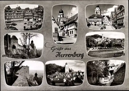 Ak Herrenberg in Württemberg, Marktplatz, Schwimmbad, Hacktor an der Stadtmauer