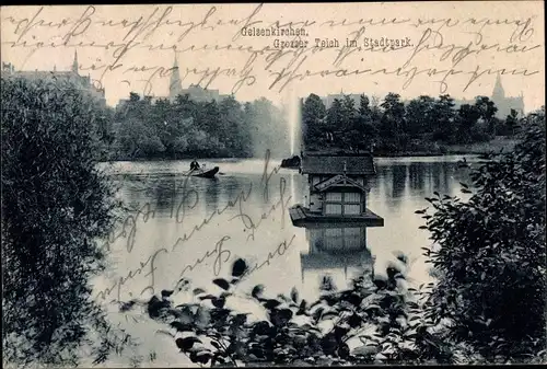 Ak Gelsenkirchen im Ruhrgebiet, Stadtgarten, Großer Teich, Ruderboot