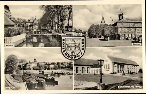 Ak Boizenburg an der Elbe, Wall, Rathaus, Hafen, Kulturhaus "Kurt Bürger"