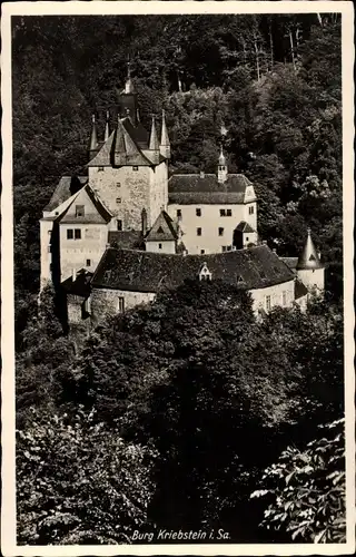 Ak Kriebstein in Mittelsachsen, Burg Kriebstein im Zschopautal, Gesamtansicht