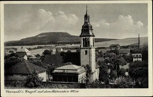 Ak Cranzahl im Erzgebirge Sehmatal, Blick zum Bärenstein und auf die Kirche