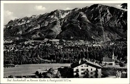 Ak Bad Reichenhall in Oberbayern, Gesamtansicht mit Nonner Kirche und Predigtstuhl