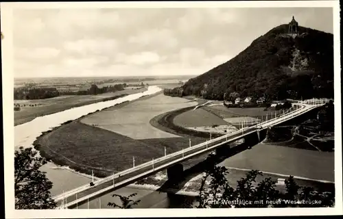 Ak Porta Westfalica an der Weser, Gesamtansicht mit neuer Weserbrücke