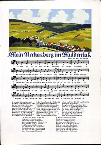 Lied Ak K. Gräfe, Rechenberg Bienenmühle, Ortschaft mit Landschaftsblick