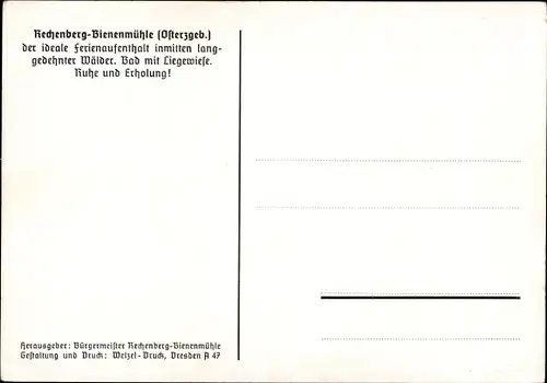 Lied Ak K. Gräfe, Rechenberg Bienenmühle, Ortschaft mit Landschaftsblick