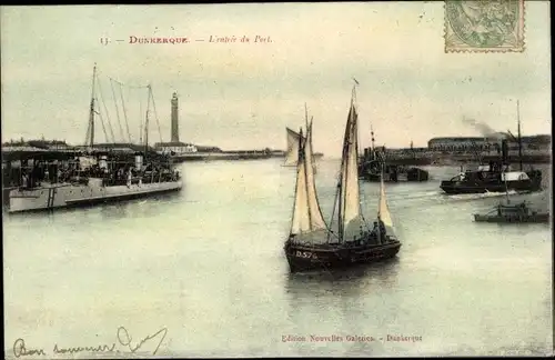 Ak Dunkerque Dünkirchen Nord, L'entree du Port, Segelboot
