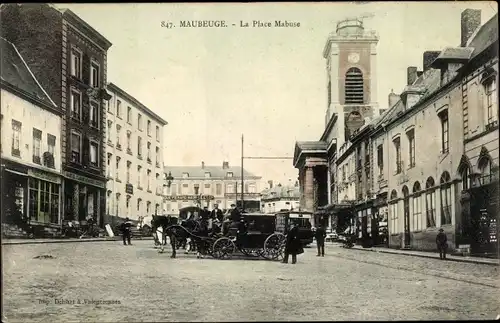 Ak Maubeuge Nord, La Place Mabuse, Kutsche