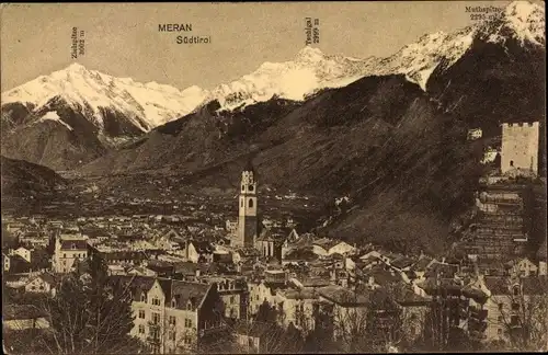 Ak Meran Merano Südtirol, Gesamtansicht, Tachigral, Mathspitze