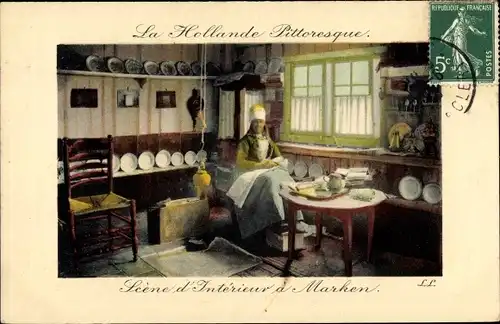 Ak Marken Nordholland, Scène d'intérieur, Frau in Volkstracht