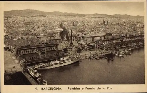 Ak Barcelona Katalonien Spanien, Ramblas y Puerta de la Paz