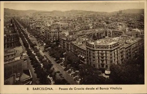 Ak Barcelona Katalonien Spanien, Paseo de Gracia desde el Banco Vitalicio