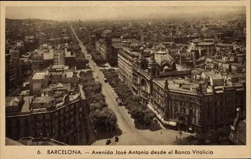 Ak Barcelona Katalonien Spanien, Avenida Jose Antonio desde el Banco Vitalicio