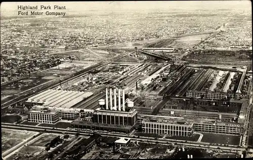 Ak Highland Park Michigan USA, Ford Motor Company Plant, Fliegeraufnahme, Gesamtansicht