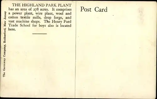 Ak Highland Park Michigan USA, Ford Motor Company Plant, Fliegeraufnahme, Gesamtansicht