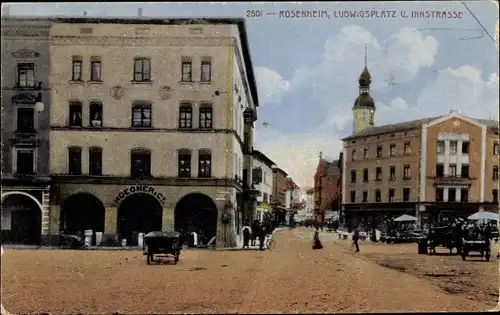 Ak Rosenheim im Alpenvorland Oberbayern, Ludwigsplatz und Innstraße, Geschäft Hoegner & Co.