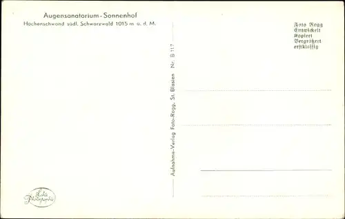 Ak Höchenschwand Schwarzwald, Augensanatorium Sonnenhof