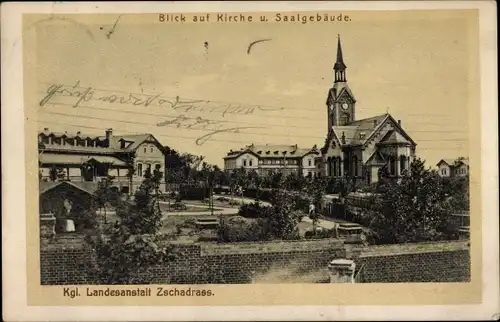 Ak Zschadraß Zschadrass Colditz in Sachsen, Kirche und Saalgebäude, Kgl. Landesanstalt