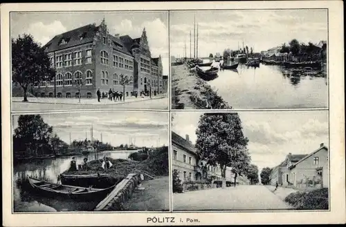 Ak Police Pölitz Pommern, Hafen, Teilansichten, Gebäude