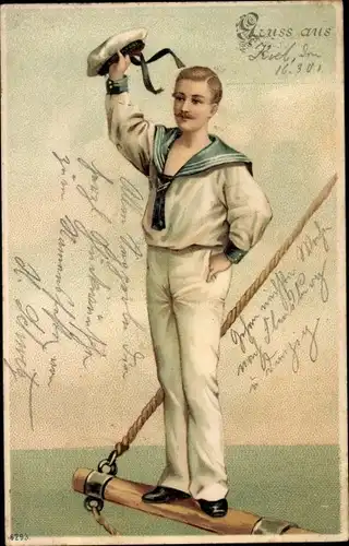 Litho Matrose auf einem Mast, Seemann