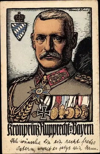 Ak Kronprinz Rupprecht von Bayern, Portrait in Uniform, Orden, Eisernes Kreuz