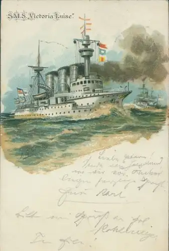 Perl Künstler Litho Deutsches Kriegsschiff, SMS Victoria Luise, Panzerdeckkreuzer