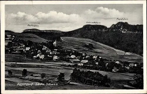 Ak Papstdorf Gohrisch in Sachsen, Blick auf den Ort mit Umgebung, Gohrischstein, Pfaffenstein