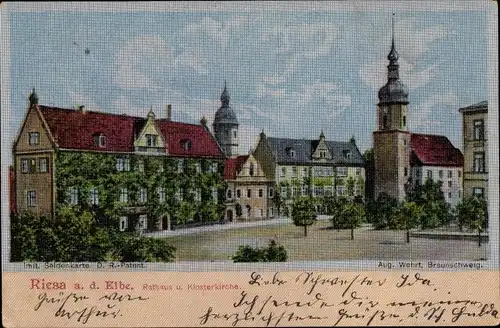 Ak Riesa an der Elbe Sachsen, Rathaus und Klosterkirche