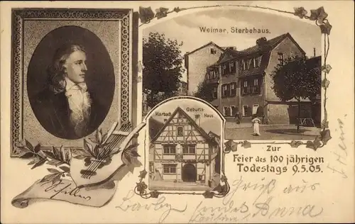 Ak Weimar in Thüringen, Schriftsteller Friedrich von Schiller, Sterbehaus, Marbach Geburtshaus