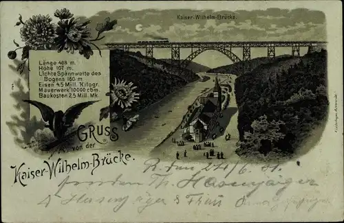 Mondschein Litho Müngsten an der Wupper Wuppertal, Kaiser Wilhelm Brücke