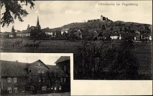 Ak Ulrichstein in Hessen, Gasthaus zum Vogelsberg, Blick auf den Ort