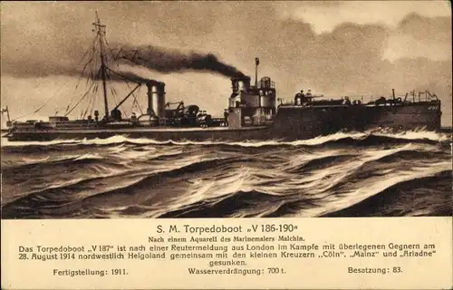 Ak Deutsches Kriegsschiff, SM Torpedoboot V 186-190