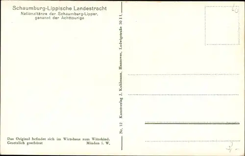 Künstler Ak Vormschlag, R., Schaumburg Lippe Niedersachsen, Landestracht, Nationaltanz, Achttourige