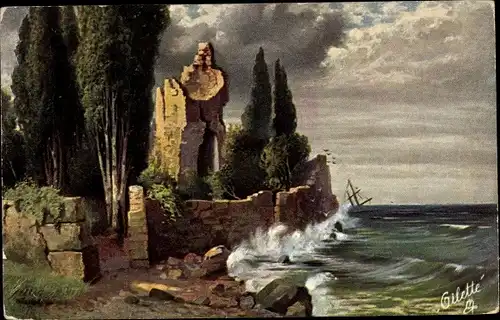 Künstler Ak Vergessen, Ruine am Meer, Serie Es war einmal