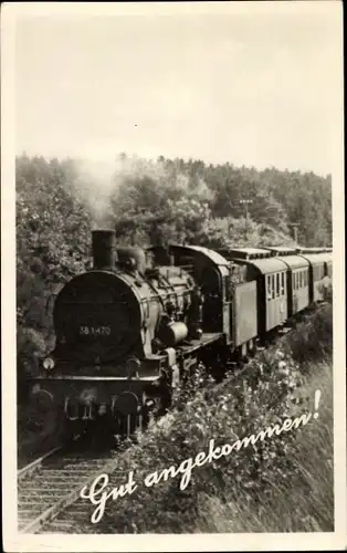 Ak Gut angekommen, Deutsche Eisenbahn, Dampflokomotive Nr 38 1470