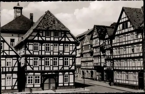 Ak Eschwege im Werra Meißner Kreis, Altes Rathaus mit Obermarkt, Fachwerkhäuser