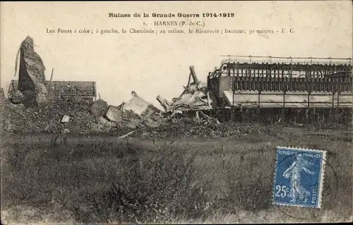 Ak Harnes Pas de Calais, Ruines de la Grande Guerre 1914-1918, Les Fours a coke