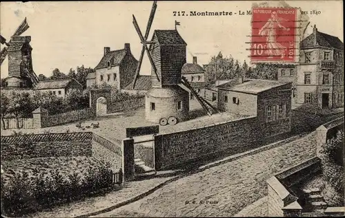 Ak Paris XVIII. Buttes-Montmartre, Windmühlen, Le Moulin de la Galette vers 1840