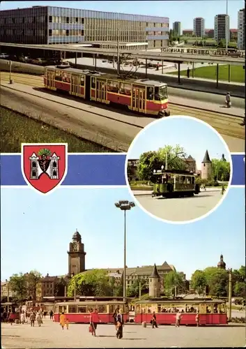 Ak Plauen im Vogtland, Straßenbahnen, Bahnhof, Wappen
