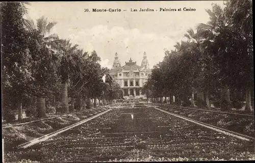 Ak Monte Carlo Monaco, Les Jardins, Palmiers et Casino