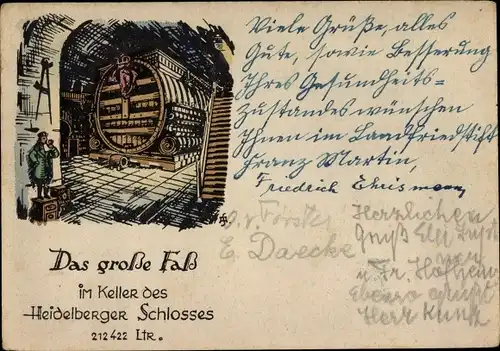 Künstler Ak Schröder, Alfred Heidelberg am Neckar, Das große Faß im Keller d. Heidelberger Schlosses