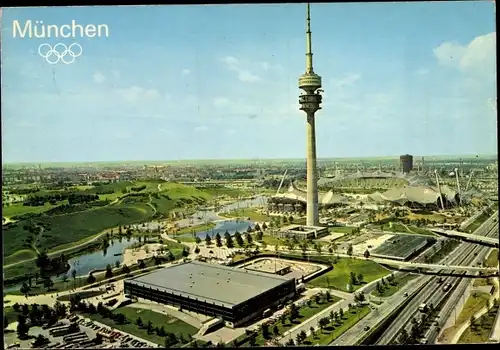 Ak München in Oberbayern,Olympiapark, Fliegeraufnahme